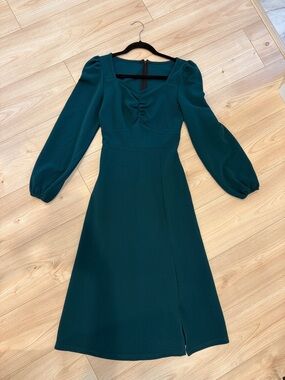 Elegant Teal Long Sleeve Midi Dress